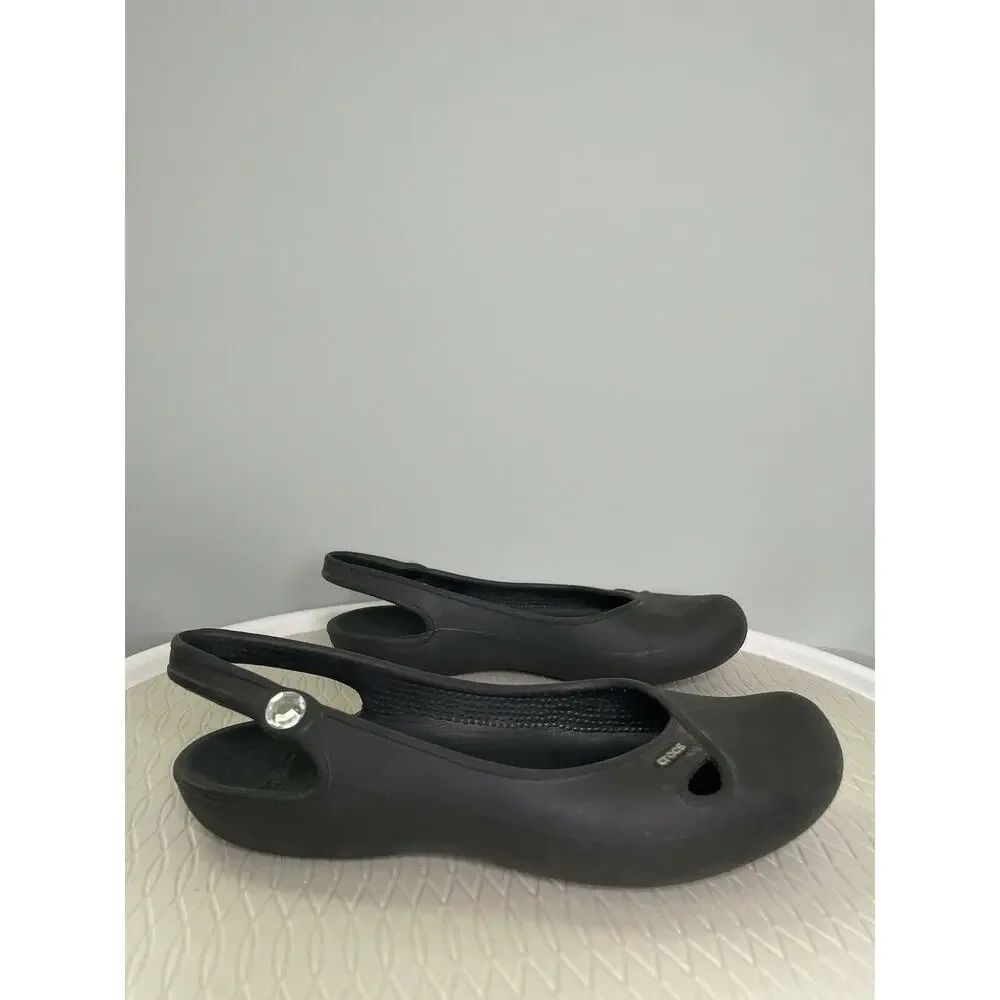 Crocs Women’s Olivia II Slingback Ballet Flats US 7 Black Comfort Slip On Jewel